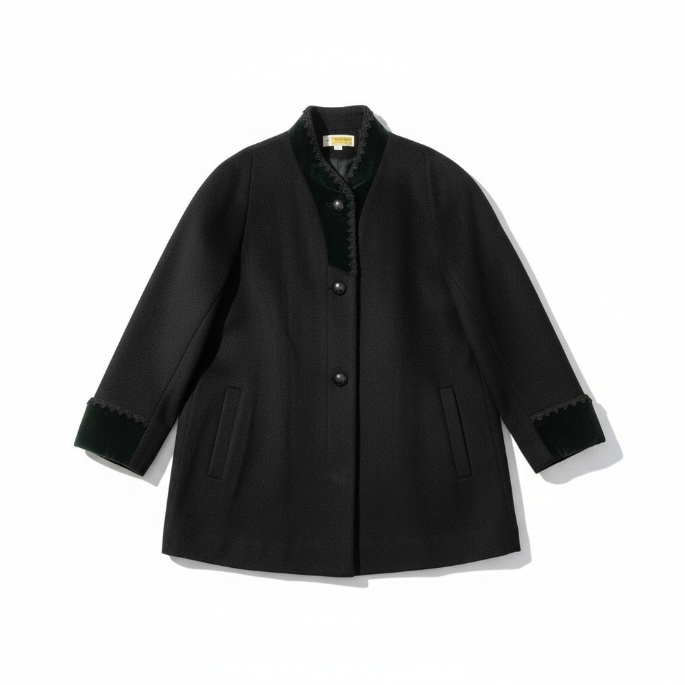 Jonathan Michael Vintage Black Wool Blend Coat Velvet Trim Soutache USA Size 6